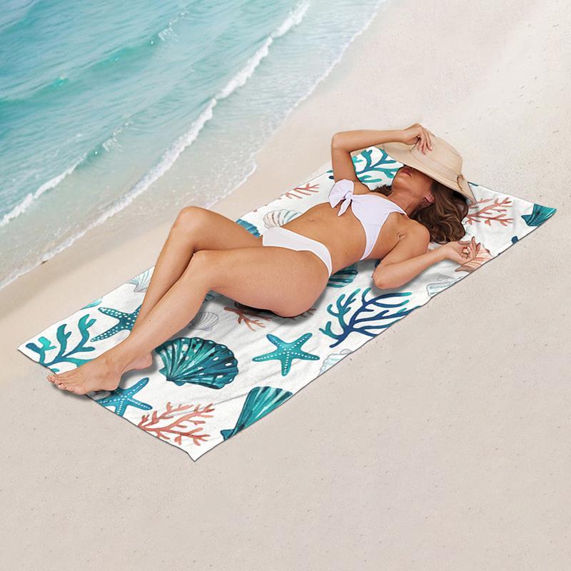 Sea Shell Print Beach Towel, Beach Blanket, Mat, 1 Count Colorful Soft Absorbent Swimming Towel, Fashionable Swimming Pool Towel for Bathroom Vacation Dormitory, Gifts