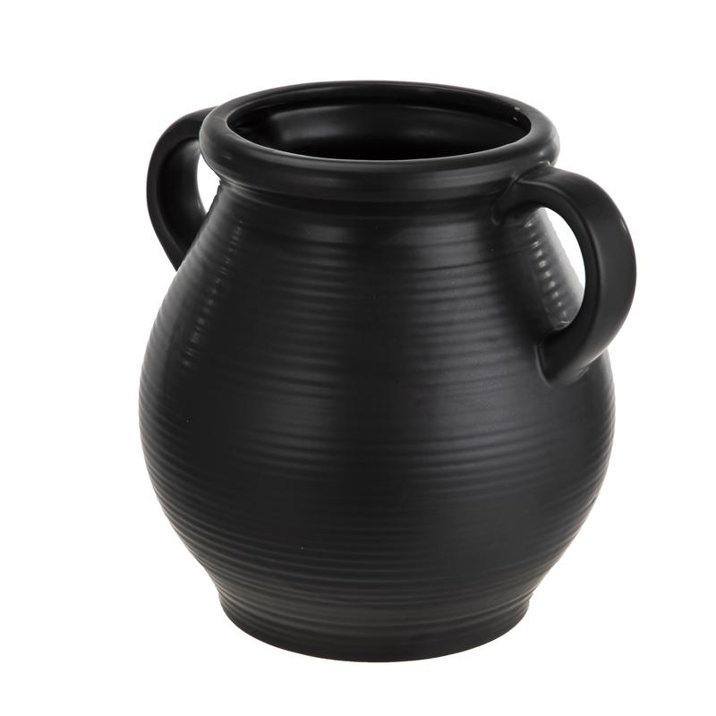 Better Homes & Gardens Classic Black Ceramic Tabletop Vase with Ribbed Finish