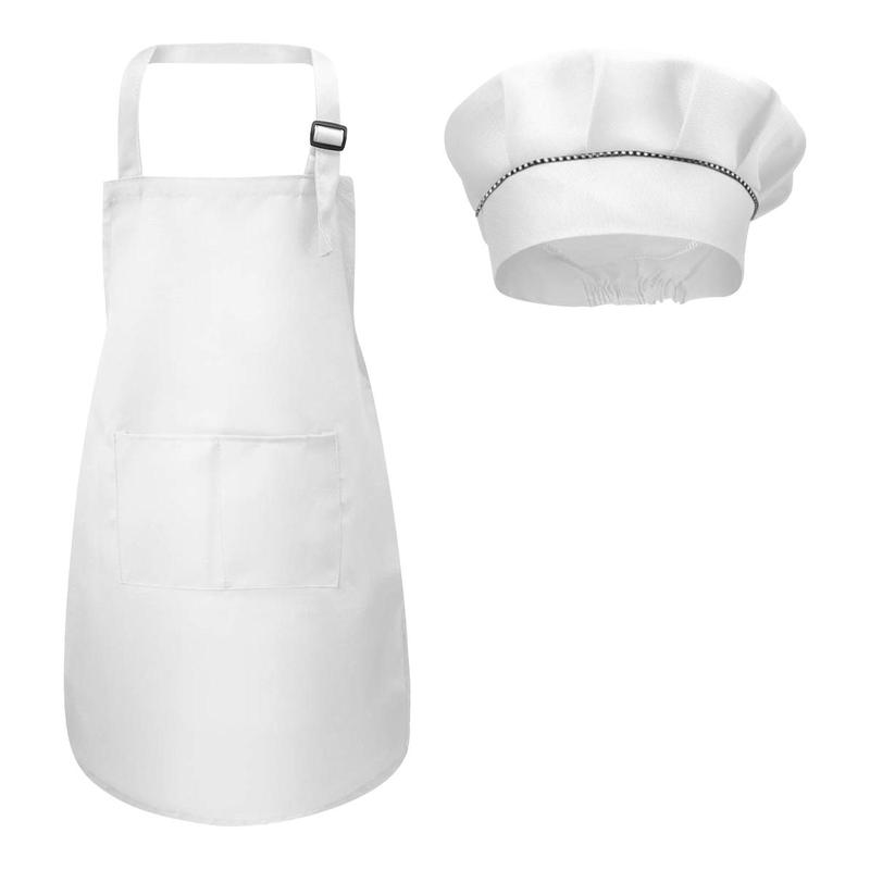 Kids Apron with Hat, 1 Set Simple Apron with Pocket, Cooking Pinafore for Boys & Girls Home Kitchen, Outfit for Kids, Kids Clothing for Kitchen