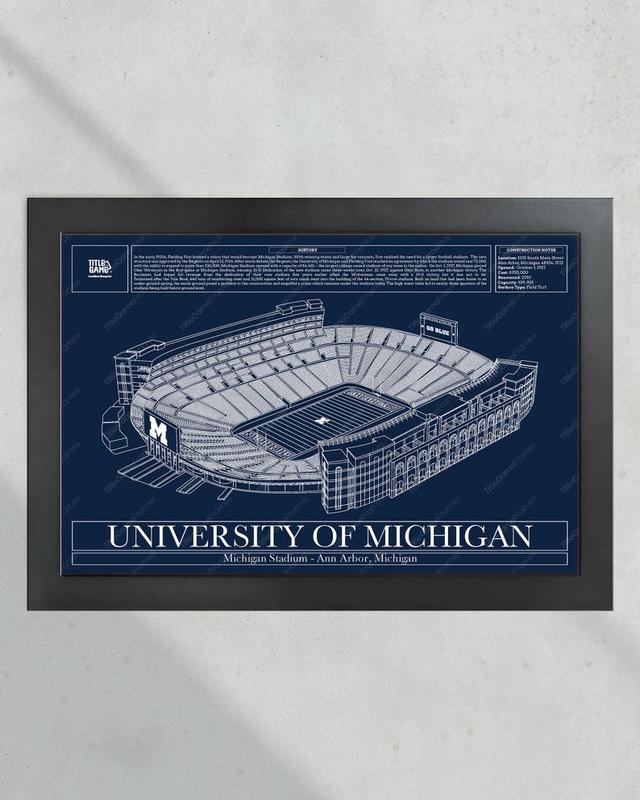 University of Michigan Wolverines Michigan Stadium Blueprint Football Print