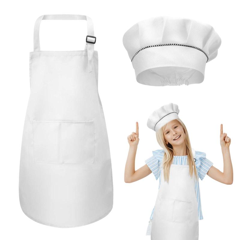 Kids Apron with Hat, 1 Set Simple Apron with Pocket, Cooking Pinafore for Boys & Girls Home Kitchen, Outfit for Kids, Kids Clothing for Kitchen