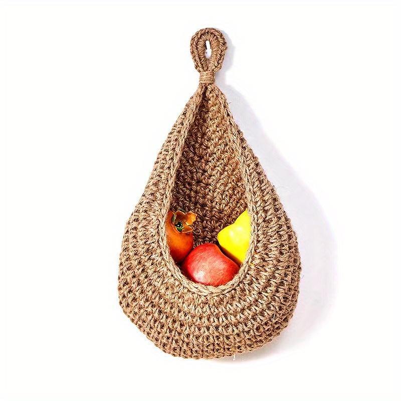 Boho Chic Hand-woven Jute Basket, 1 Count Teardrop Design Wall Hanging Fruit & Vegetable Basket, Kitchen Storage Basket for Home Decor