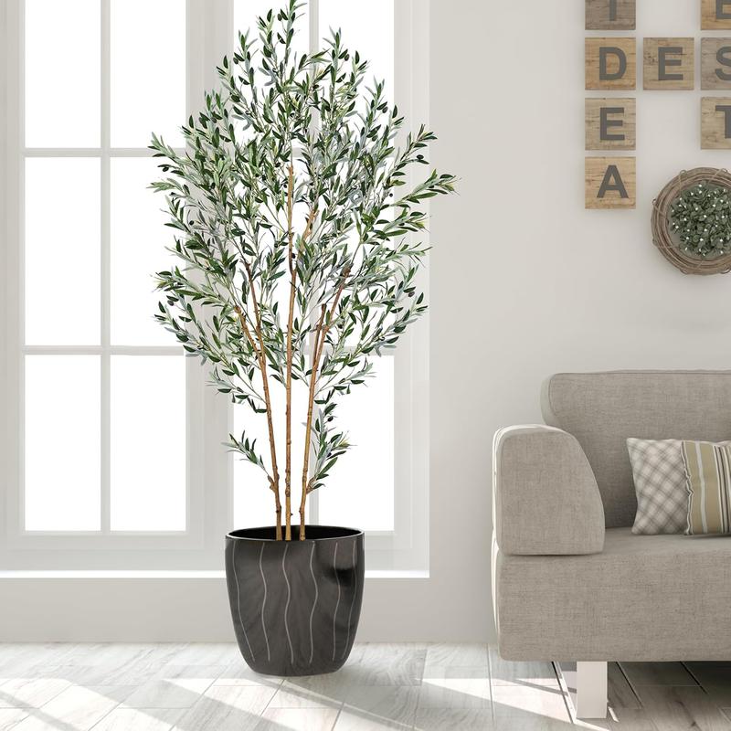 Fluffy 7 FT Artificial Olive Tree, Fake Potted Olive Silk Tree with Branches Leaves and Fruits, Indoors Large Faux Artificial Trees for Home Office Living Room Floor Decor 84in