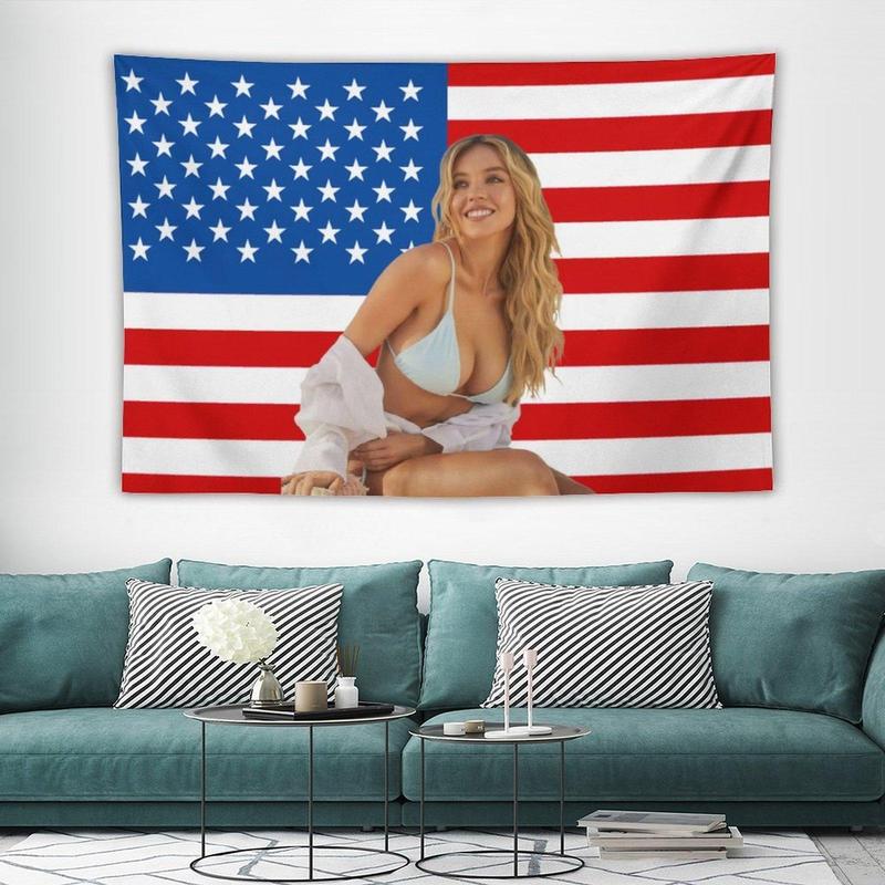 Sydney Star Sweeney American Funny Tapestry  Poster for Youth Dormitory Men's Den Bedroom Living Room Bedroom Decoration