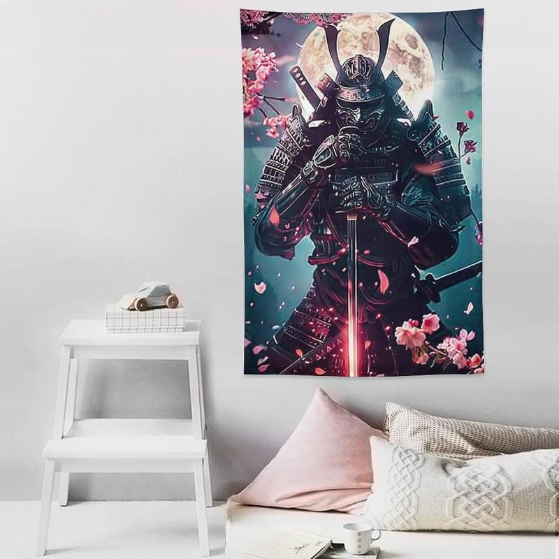 BLPOTA Japanese Samurai Tapestry,Japanese Samurai Cherry Blossom Cool Wall Tapestry Large Tapestry Wall Decor for Bedroom Aesthetic Living Room Background Decor 40