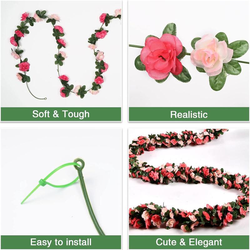 2Pcs 16.4Ft Flower Garland Artificial Rose Vines for Bedroom, artificial ferns for outdoors,Cute Fake Hanging Flower Vines Floral Garland Decorations for Wedding Party Wall Room Decor Aesthetic Decorative Fruit Plants Ornaments