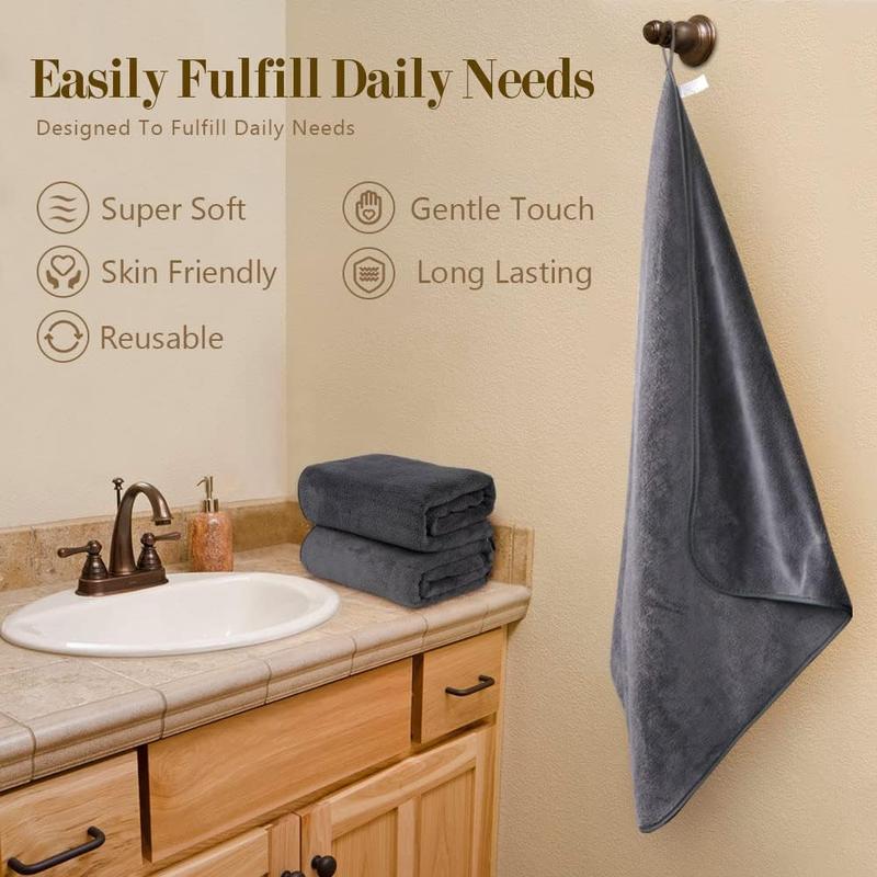 Microfiber Bath Towels Pack of 2(27'' x 54'') - Soft Feel, Highly Absorbent, Quick Drying for Body, Sport, Yoga, SPA, Fitness - Grey Cotton Shower