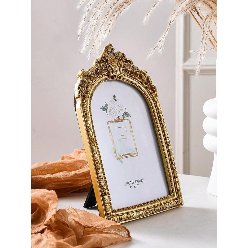 1pc Vintage European Style Gold Curved Frame Decorative Photo Frame, With One Random Inner Paper, For Home Decoration And Picture Display