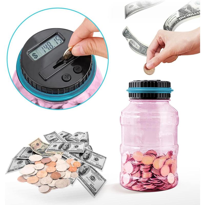 Large Piggy Bank for Adults Kids, Digital Coin Counting Bank with 1.8L Capacity, Great Coin Bank Money Jar for Adults Kids with Saving Goals, Bank for All US Coins (Pink) Decor Gift Ornaments