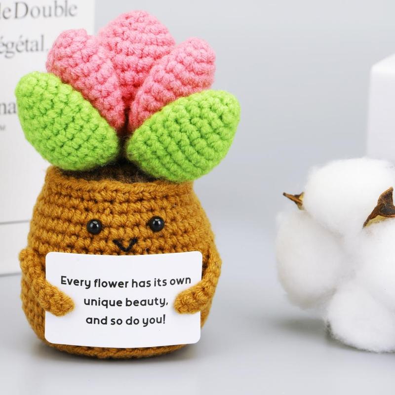 Crochet Potted Flower, 1 Count Creative Potted Plant with Card, Decorative Flower for Home Office Classroom Bedroom