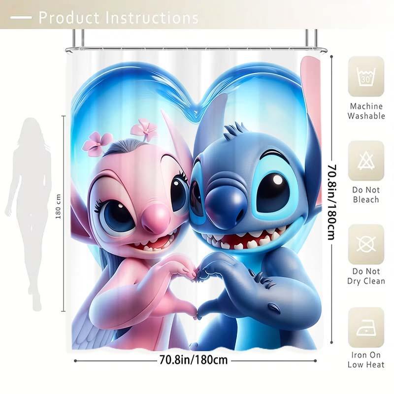 Cartoon Pattern Shower Curtain, 1 Count Waterproof Bathroom Curtain with 12pcs Hooks, Bathroom Decor Supplies for Home Hotel Salon