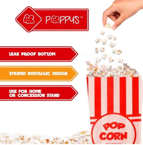 Paper Popcorn Bags - 200 1oz Concession-Grade Bags, Popcorn Machine Accessories for Popcorn Bars, Movie Nights, Concessions