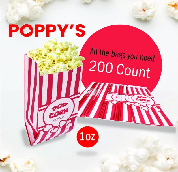 Paper Popcorn Bags - 200 1oz Concession-Grade Bags, Popcorn Machine Accessories for Popcorn Bars, Movie Nights, Concessions