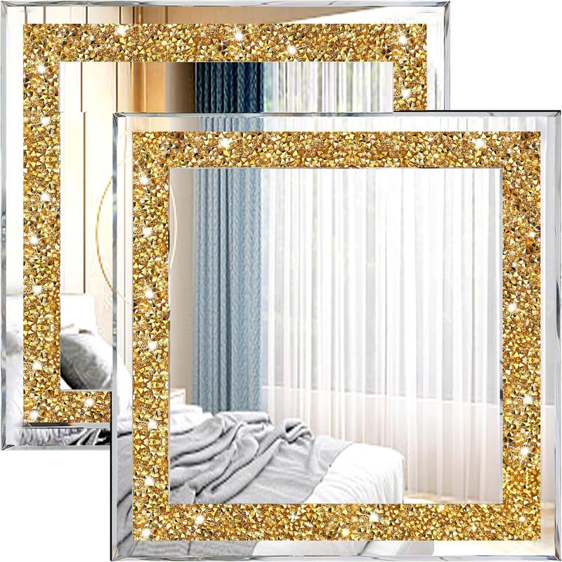 2 count Crystal Rhinestone Diamond Makeup Mirror.Cute and Portable Desktop Mirror with Braces.Accent Decorative Mirror for Travel Vanity Table Bedroom10x12