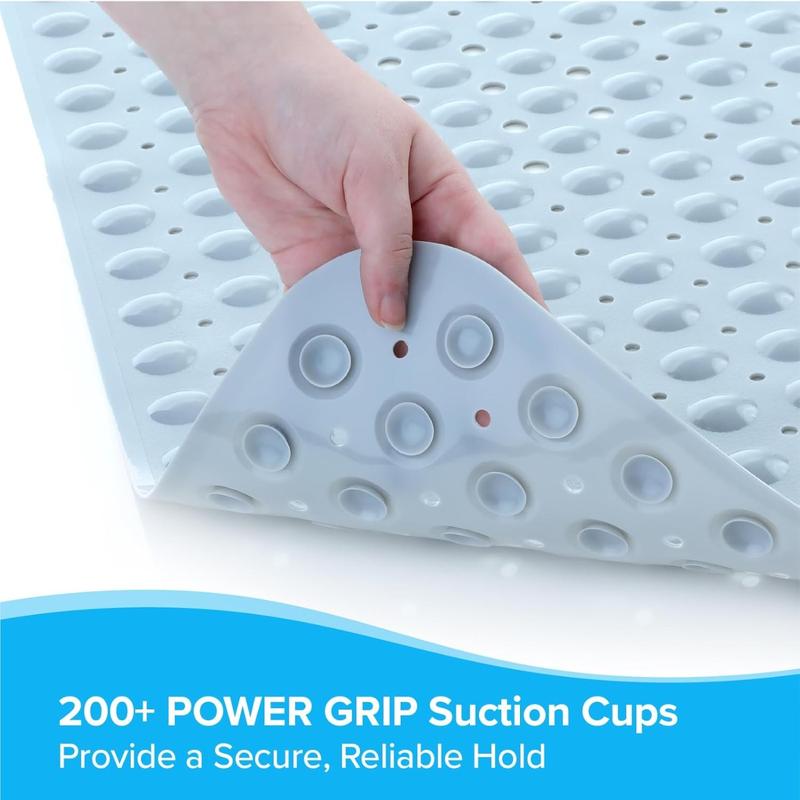 Power Grip Extra Long Bath Tub & Shower Mat 39x16, Wet Floor Non-Slip for Elderly & ALL  Bathroom, 30% Longer Bathtub Mats, 200 Suction Cups, Drain Holes, Machine Wash