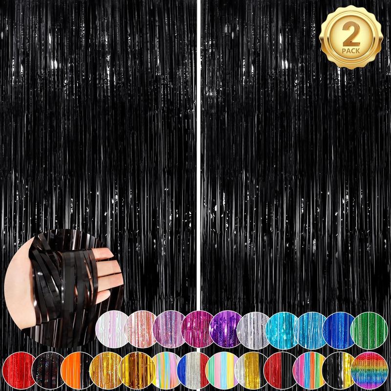 Fringe Curtain Party Streamers 3.3x8.3 Ft Foil Fringe Backdrop Curtains for Birthday Wedding Bridal  Shower Holiday Tinsel Streamers Black Party Decorations Door Streamers Banners Colorful