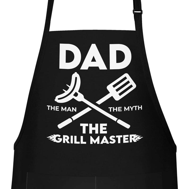 Apron for Men - Dad The Man The Myth The Grill Master - Adjustable Large 1 Size Fits All - Poly Cotton Apron with 2 Pockets - BBQ Gift Apron for Father, Husband, Chef