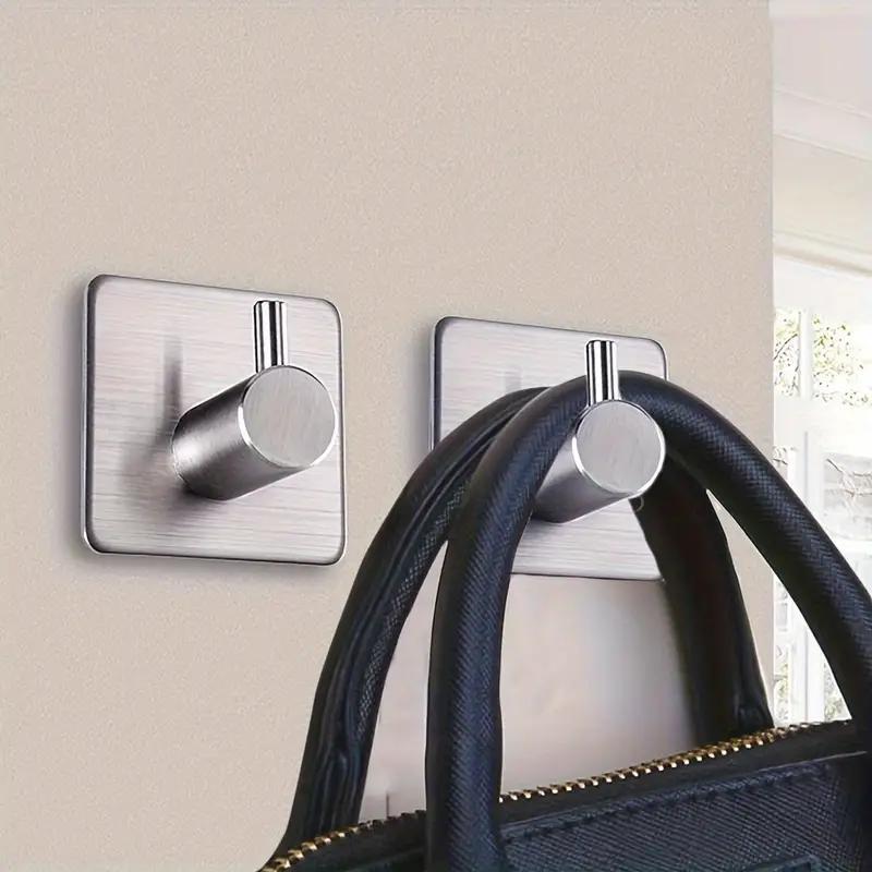 Stainless Steel Wall Mounted Hook, 4 Counts Waterproof Self Adhesive Wall Hook, Wall Mounted Hook for Clothes, Hat, Towel, Bathroom, Bedroom