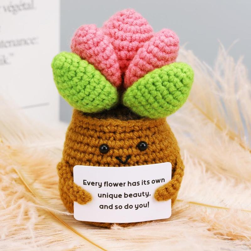 Crochet Potted Flower, 1 Count Creative Potted Plant with Card, Decorative Flower for Home Office Classroom Bedroom