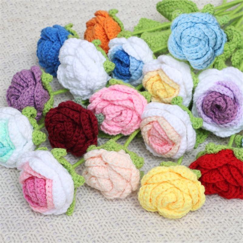 8 count Hand-Woven Roses,Knitting Crochet Flower Bouquet,Crochet Handmade Red Rose Artificial ,Wedding Decor Suitable for Anniversaries Celebrations Birthday Gift,Multicolor