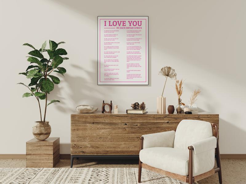 Zach Wall Art Print Unframed, I Love You Bryan Lyrics Poster, Coastal Cowgirl, Tour Merch, Country Gallery Wall, Burnt Orange Room Decor Decoration Ornaments Photo Artistic, Unframed Various Sizes Picture lyric poster