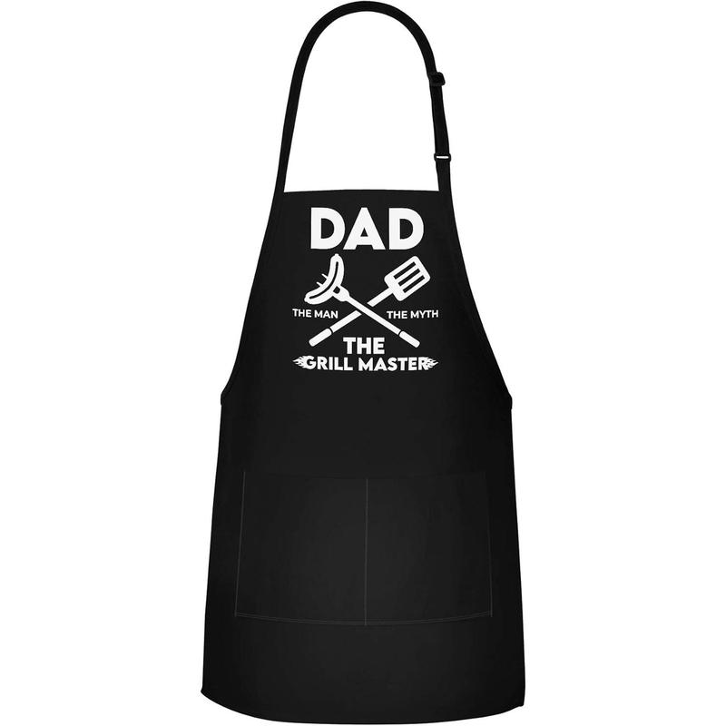 Apron for Men - Dad The Man The Myth The Grill Master - Adjustable Large 1 Size Fits All - Poly Cotton Apron with 2 Pockets - BBQ Gift Apron for Father, Husband, Chef