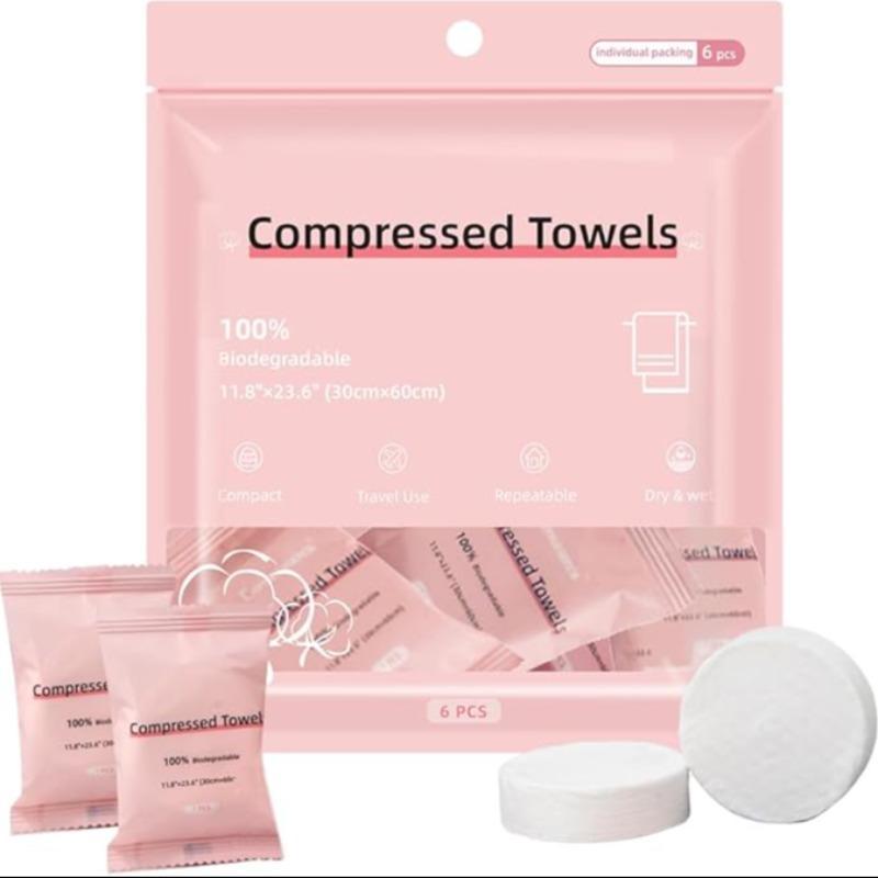 Disposable Compressed Towel, 6counts pack Portable Travel Towel, Disposable Cloth for Travel, Camping, Hiking, Sport and Other Outdoor Activities