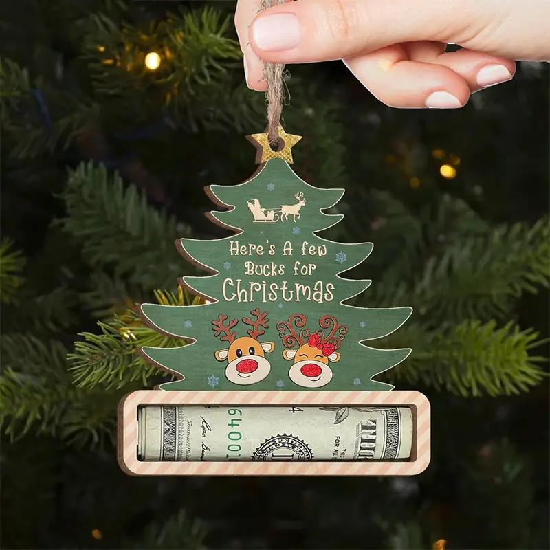 Christmas Tree Design Money Holder Ornament, 1 Count Wooden Elk Money Holder Pendant, Festive Christmas Tree Hanging Decoration