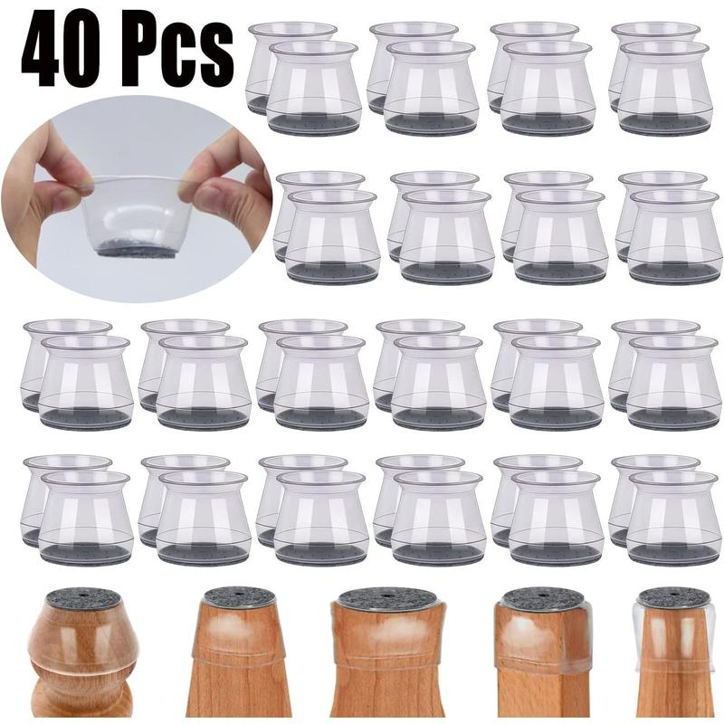 BUMACO 40Pcs Chair Leg Floor Protectors Chair Leg Protectors for Hardwood Floors Silicone Pads Covers to Protect Floors (Universal L Clear Fit 1.3