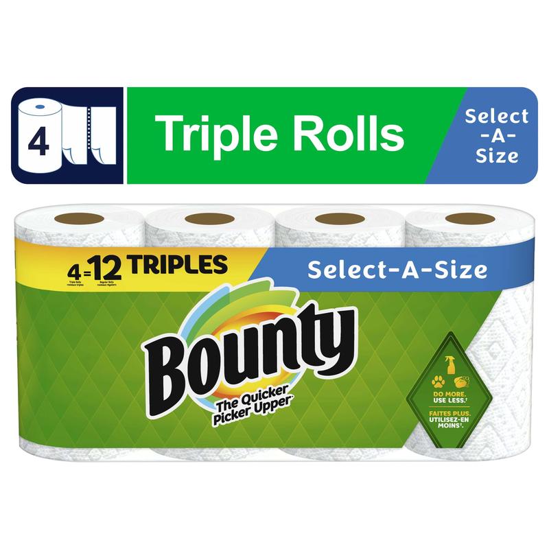 Bounty Select-a-Size Paper Towels, 4 Triple Rolls, White