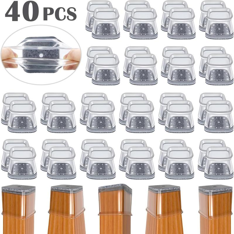 BUMACO 40Pcs Chair Leg Floor Protectors Chair Leg Protectors for Hardwood Floors Silicone Pads Covers to Protect Floors (Universal L Clear Fit 1.3