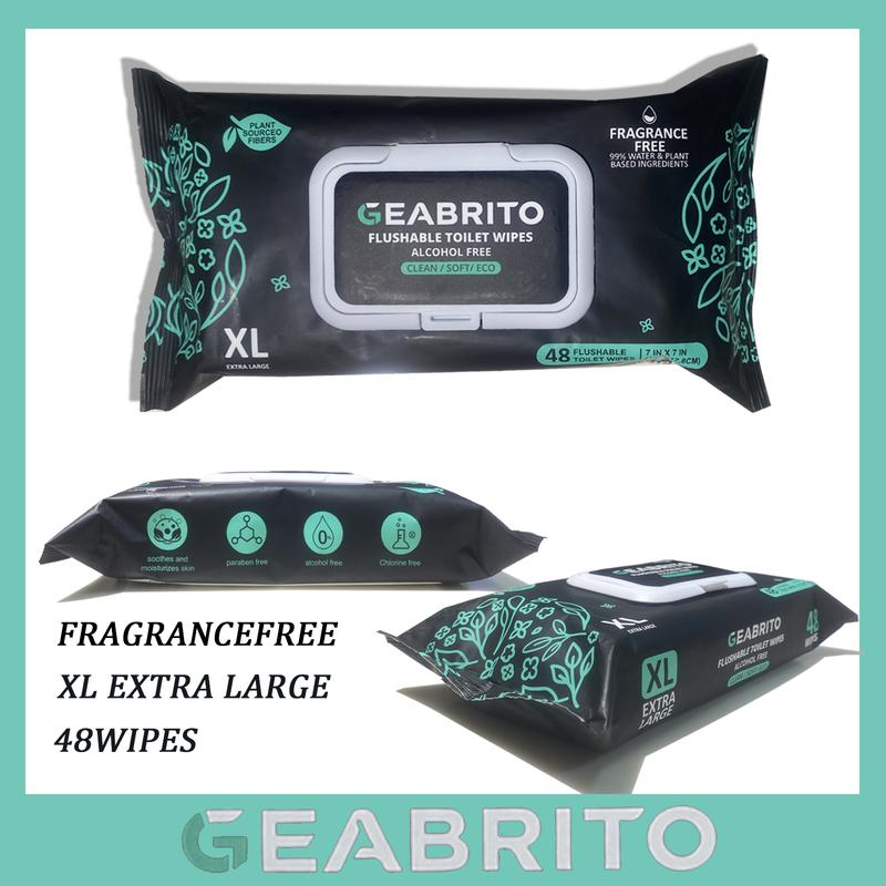 [Large Pack] Flushable , Extra Large Size Design, XL size household ,Geabrito , gentle on the skin, natural ingredients, biodegradable, environmentally friendly,Septic and Sewer Safe Cleans Better Than Toilet Paper wipes