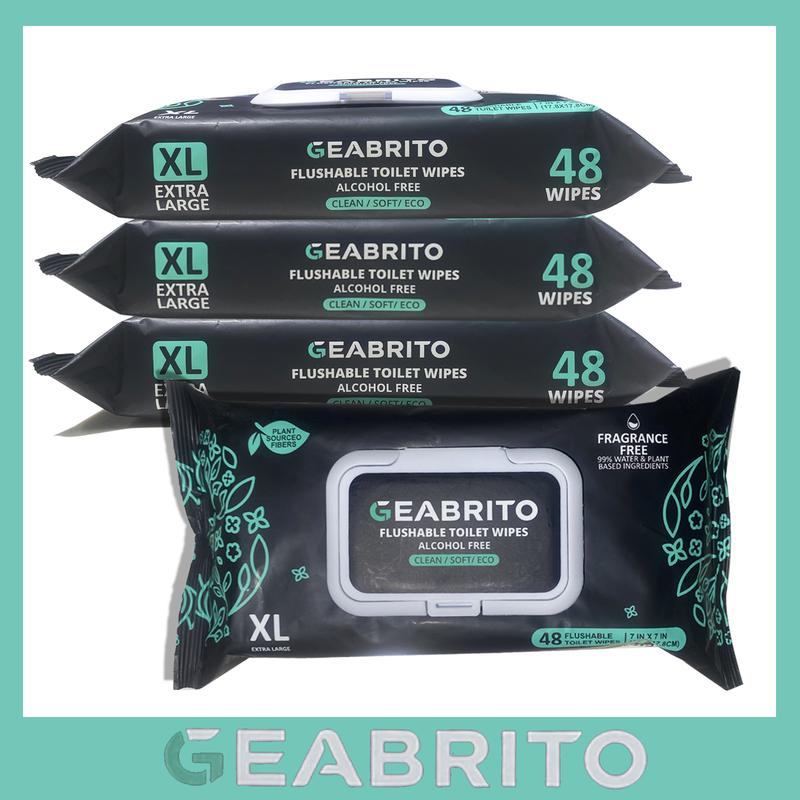 [Large Pack] Flushable , Extra Large Size Design, XL size household ,Geabrito , gentle on the skin, natural ingredients, biodegradable, environmentally friendly,Septic and Sewer Safe Cleans Better Than Toilet Paper wipes