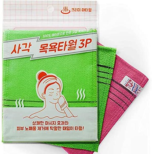 9pcs Genuine Korean Asian Exfoliating Bath Washcloth, Skin Massage (Green 6pcs, Red 3pcs) Genuine Korean Italy Towel, Removing Dry, Dead Skin Cells, Cleaning Pores, Reusable