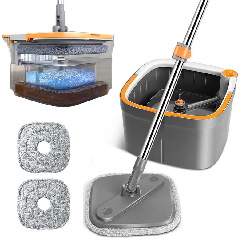 Spin Mop & Bucket Set 2Pcs with Self-Separating Dirty Water & Clean Water System, Self-Drying 360° Spin Square Mop Head for Hardwood Tile Marble Floors,Cleaning Mop after the party,adjustable hand tool,Mother's Day Gift,Free shipping!!