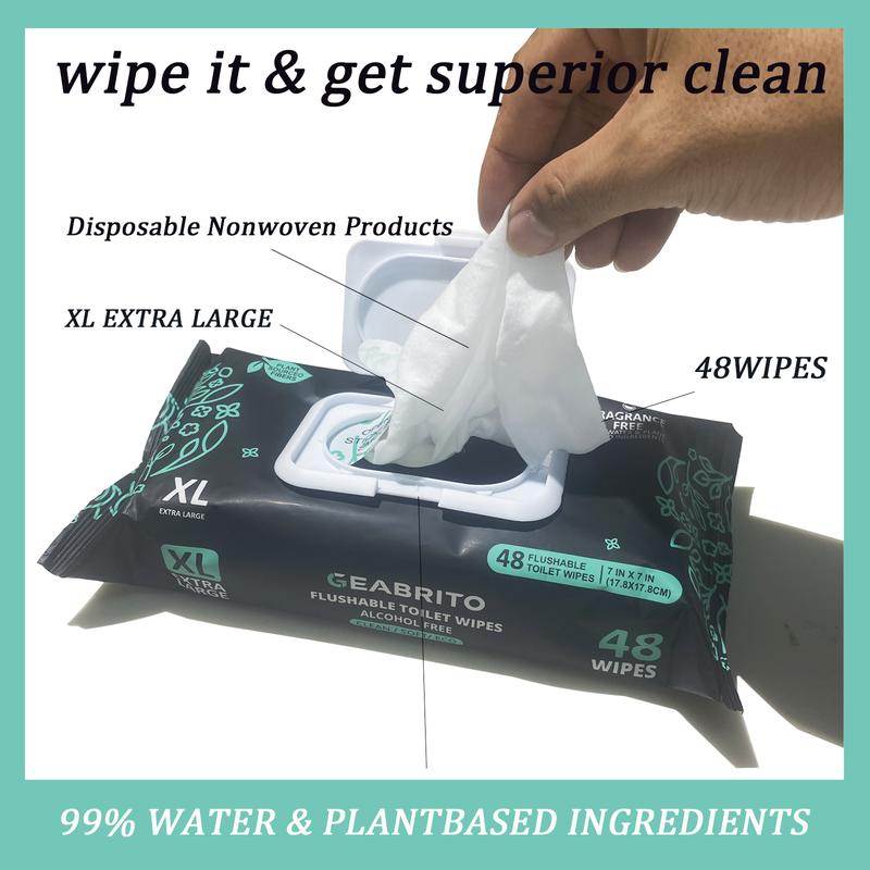 [Large Pack] Flushable , Extra Large Size Design, XL size household ,Geabrito , gentle on the skin, natural ingredients, biodegradable, environmentally friendly,Septic and Sewer Safe Cleans Better Than Toilet Paper wipes