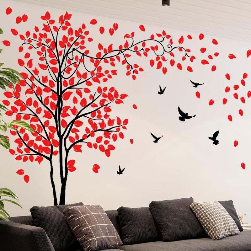 Tree & Bird Pattern Wall Sticker, 1 Set Self Adhesive Removable Wall Decal, Decorative Sticker for Home Bedroom Living Room