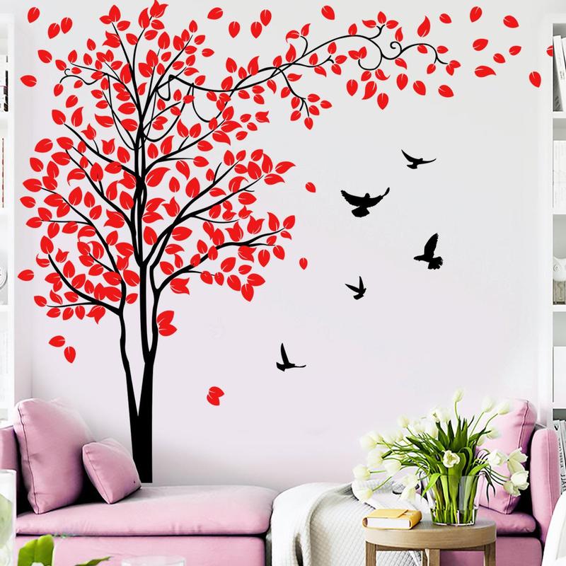 Tree & Bird Pattern Wall Sticker, 1 Set Self Adhesive Removable Wall Decal, Decorative Sticker for Home Bedroom Living Room