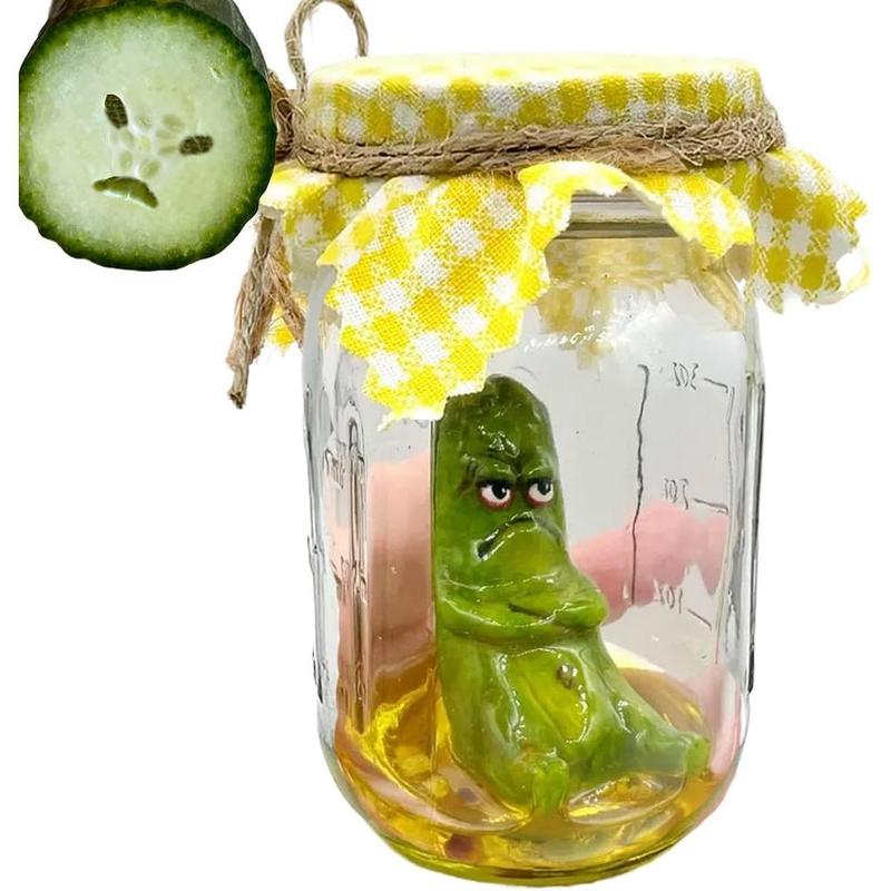 Grumpy Pickle in A Jar Sculpture,Miniature Glass Screaming Pickle in a Jar Sculpture,Handmade Cute Emotional Support Pickle in a Jar, Cute Pickle in a Jar Sculpture Gift (Angry) Resin christmas 2024 ornament