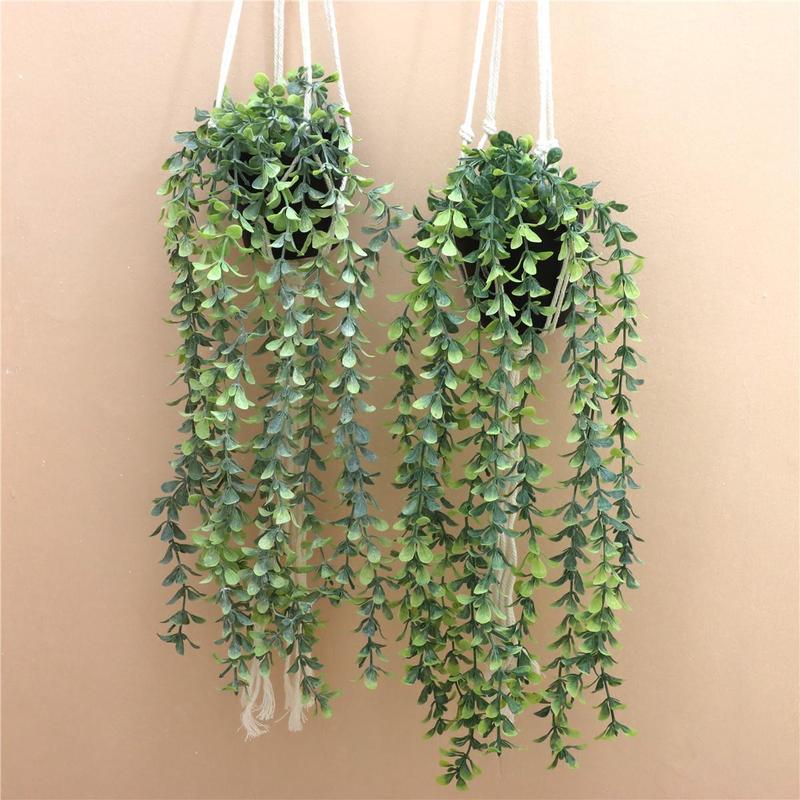 Artificial Hanging Potted Plant, 2 Pots Realistic Faux Plastic Plants, Hanging Decorative Plants for Home Wedding Porch