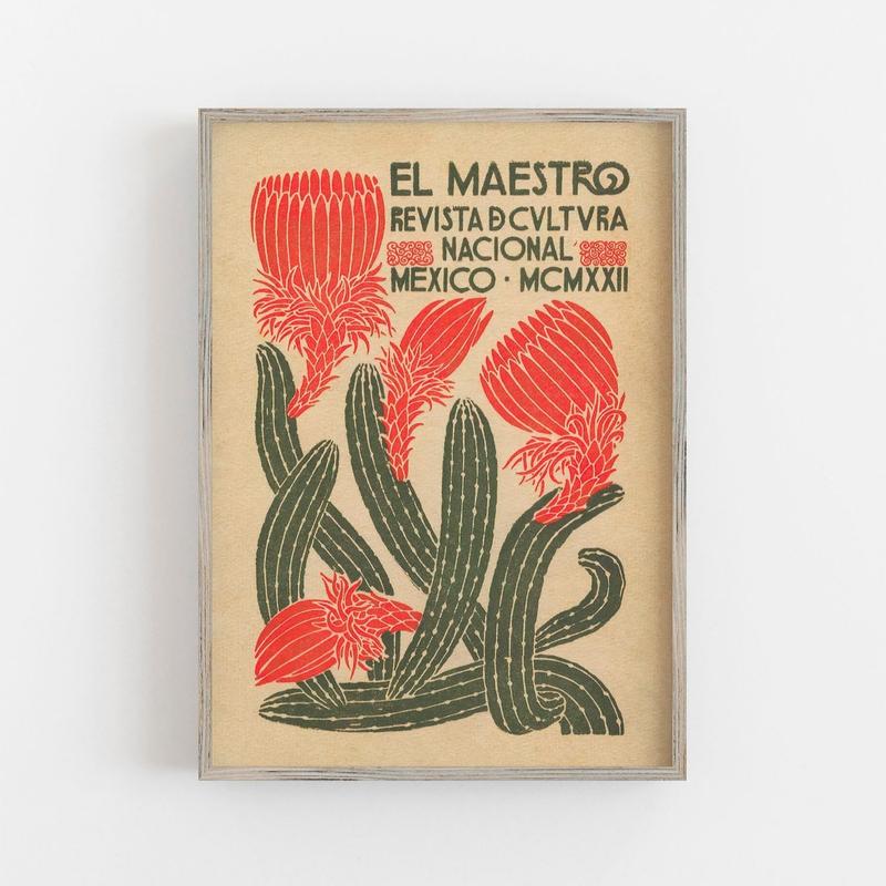 Mexico Wall Art Poster No Frame, Cactus Wall Art, Vintage Wall Art, Boho Wall Decor, Cactus Print