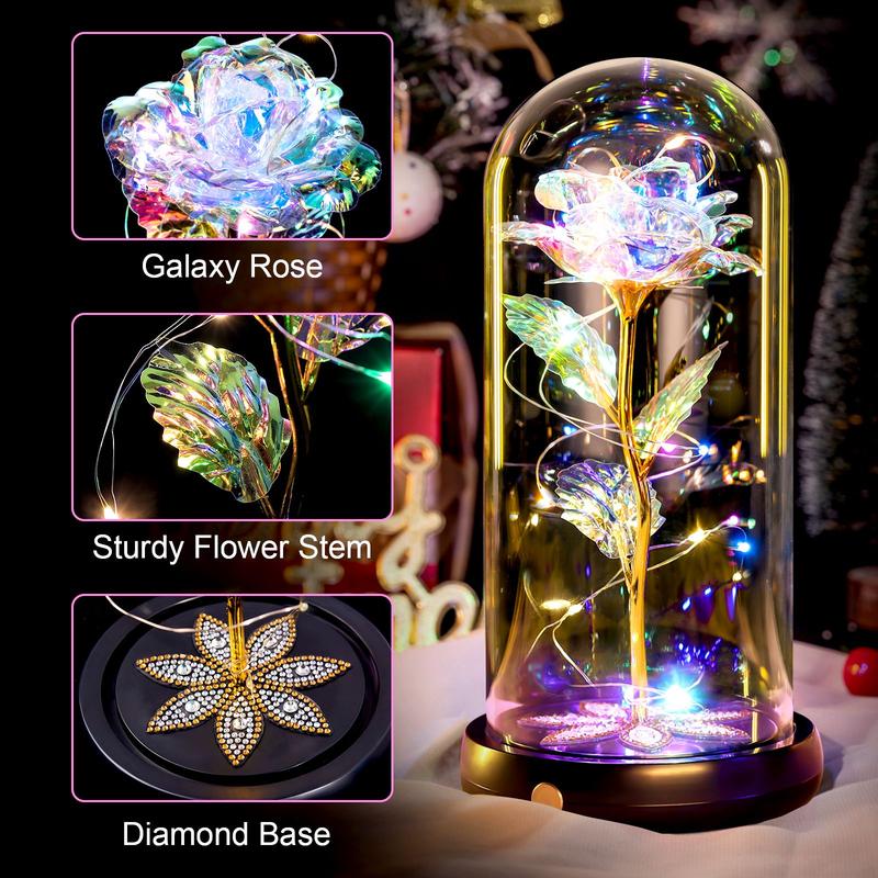 Beautiful Eternal Rose Flower with Butterfly & LED Light in Glass Dome - Ideal Navidad Regalos for Daughter Mom Girlfriend- Perfect Gift for Her