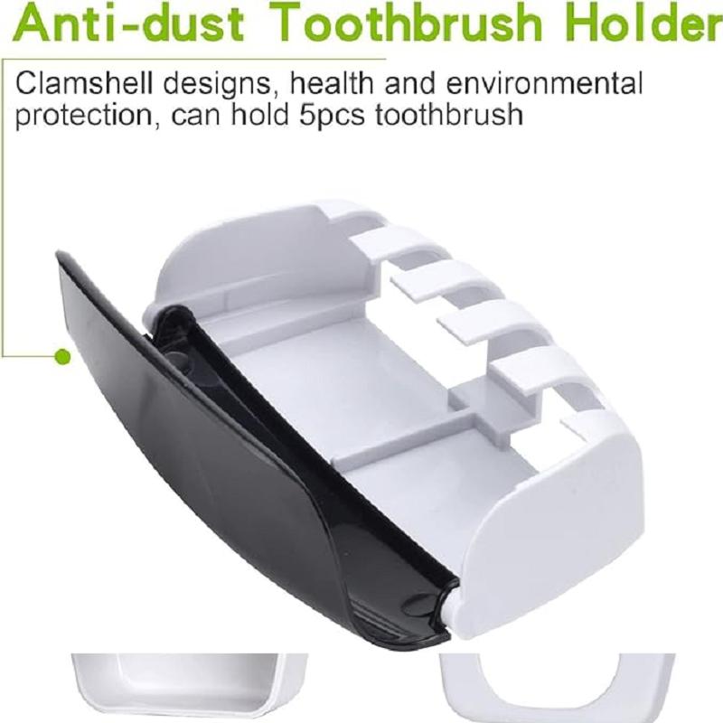 Toothbrush Holder Toothpaste Dispenser Set Dustproof with Super Sticky Pad Wall Mounted  Hands Free Toothpaste Squeezer for Family Washroom bathroom