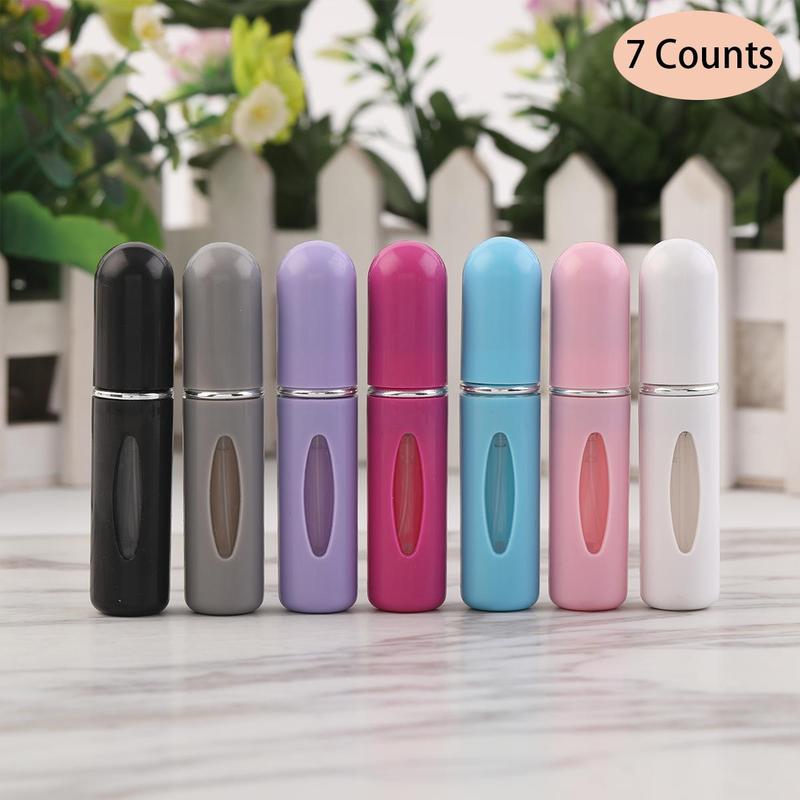 Portable Empty Spray Bottle, 7 Counts 5ml Pocket Perfume Dispenser, Mini Spray Bottles, Facial Toner Dispenser Bottle for Travel, Vanity Desk Accessories, Gifts for Girlfriend