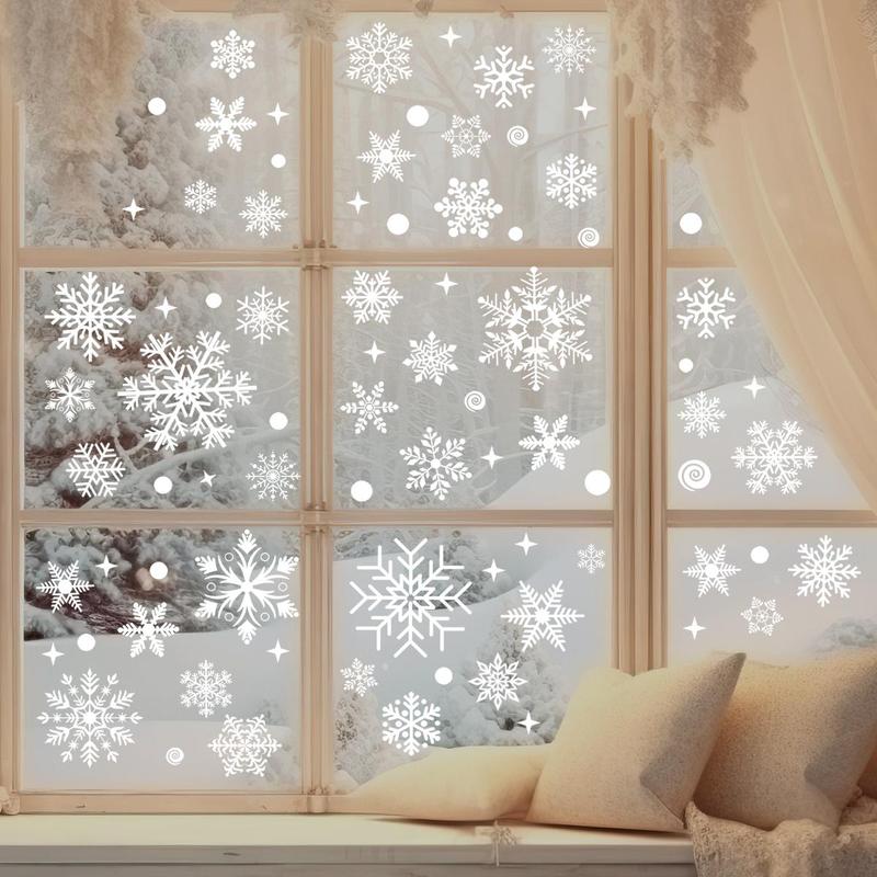 Snowflake Pattern Window Sticker, 4 Sheets set Christmas Themed Window Decal, Decorative Sticker for Home Party Festival