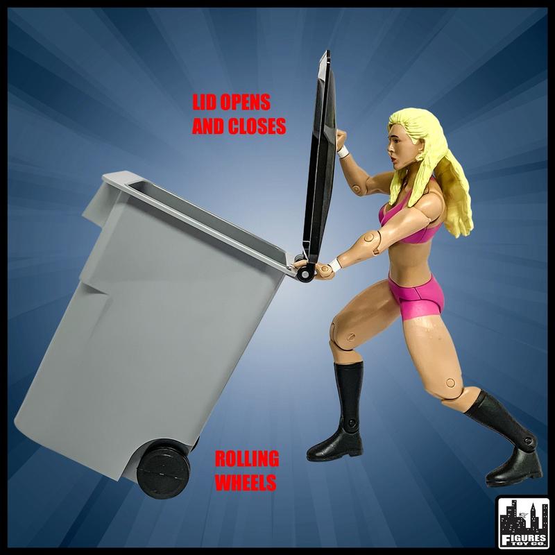 Gray Trash Can With Lid & Wheels for WWE & AEW Wrestling Figures