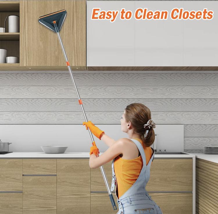 360° Spinning Head Long Handle Wall Cleaner Adjustable Length Wall Mop Floor Wall Washing Cleaning Tool  for Walls Dust Ceiling Baseboard Floors, 6 Replacement Microfiber Chenille Pads, Usable Practicable Easy Use Family Need Durability Sturdy