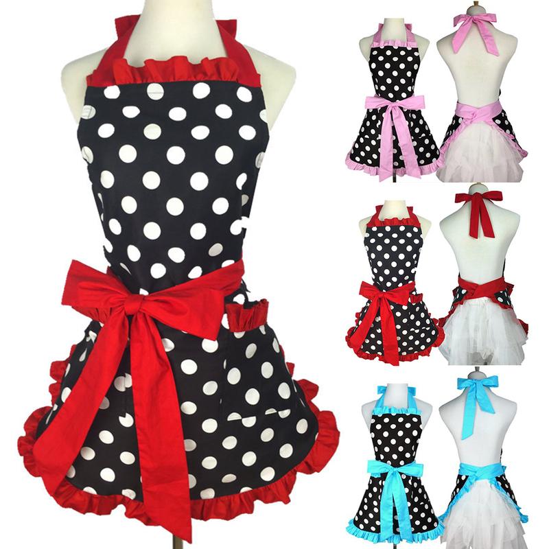 NEW Cute Apron Retro Polka Dot Aprons Ruffle Side Vintage Cooking Aprons with Pockets Adjustable Kitchen Aprons for Women Girls Waitress Chef Mother's Day Gift(Red)