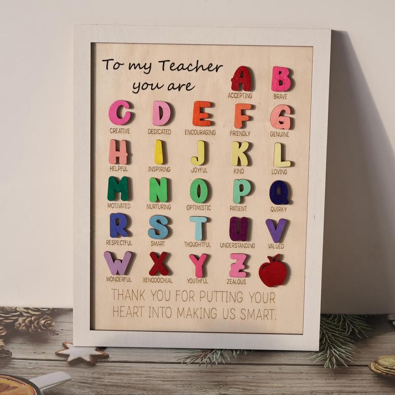 Wooden Alphabet Art Ornament, Letter Art Decoration, Thank you for My Teacher Gift, Letter Art Decoration for Home Office School