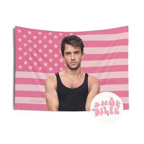 Jonathan Bailey Pink Wall Tapestry American Flag | Bridgerton | Fellow Travelers | Anthony Bridgerton Gift For Him, Gift For Her